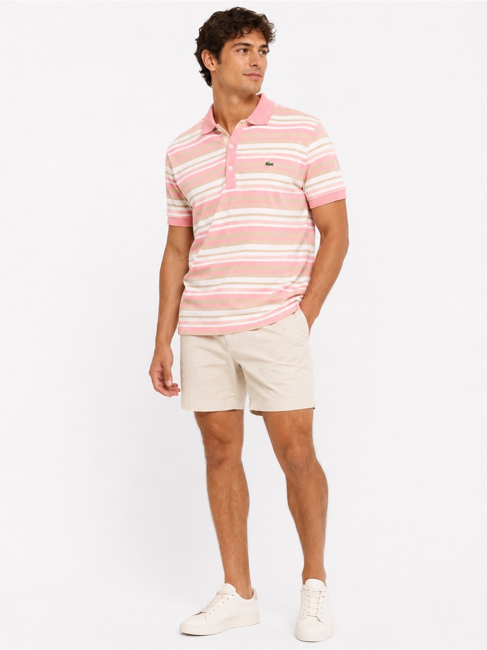 Lacoste Size Small Mens Pink Stripe Polo Shirt